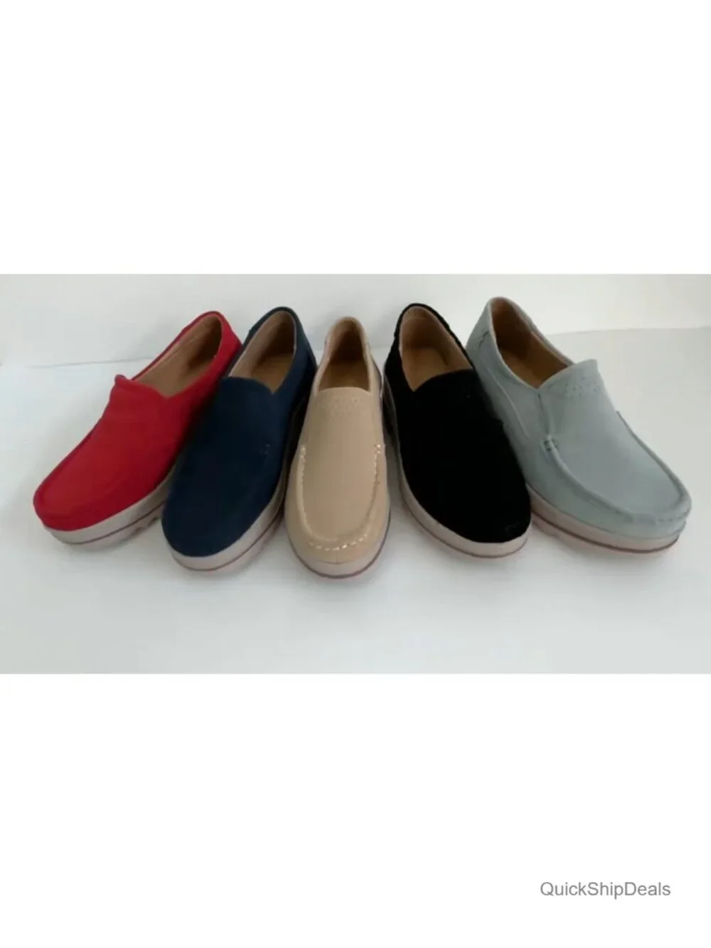 Suede Platform Wedge Slip On Loafers Women Comfort Work Shoes